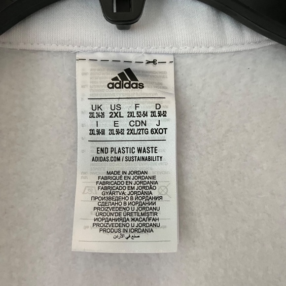 Adidas Plus Sz 2XL Women Cropped White Pullover Cozy Fleece Sweater Logo Sleeves - Picture 3 of 10